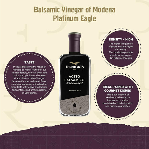 (55% 8,5 Oz (250ml) De Nigris Premium Organic Balsamic Vinegar Of Modena Grape Must) | Balsamic Vinegar From Modena