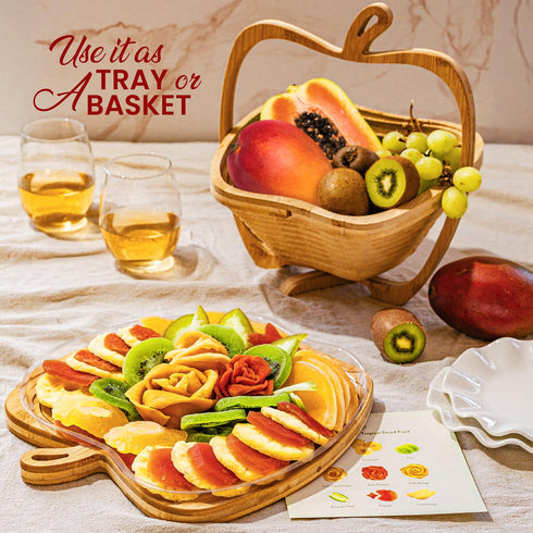 Dried Fruit Gift Basket with Wooden Tray Healthy Gourmet Snack Box Variety Holiday Food Tray for Corporate, Sympathy