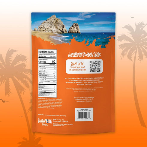 Packs, 2.5 Oz (Pack 4) Baja Vida Sweet Orange Beef Jerky - Beef Jerky Snack Healthy Jerky, Gluten-Free, All-Natural