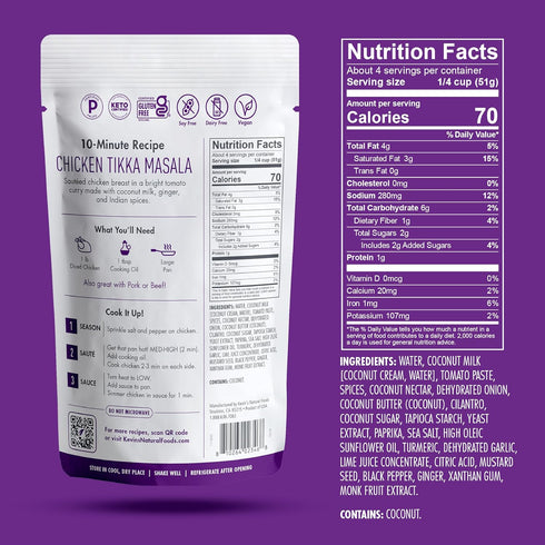Simmer 3 Pack Kevin's Natural Foods Tikka Masala Sauce - Keto and Paleo Stir-Fry Sauce, Gluten Free, No Preservatives