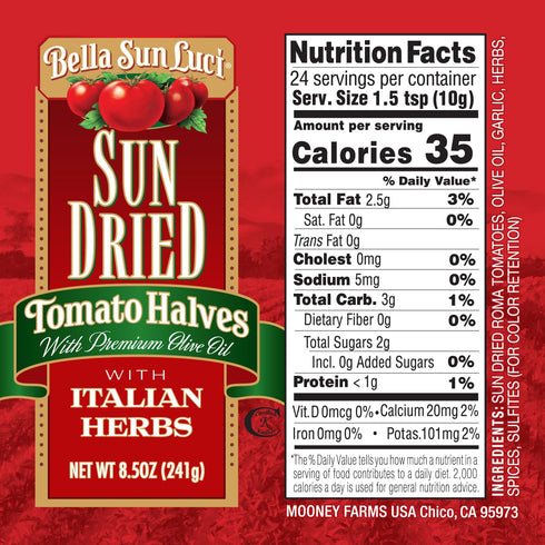 8.5 oz Bella Sun Luci Sun-Dried Tomato Halves in Premium Oil with Italian Herbs, Ready-to-Use Mediterranean Ingredient