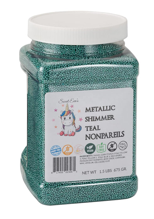 Sweet Evas METALLIC SHIMMER TEAL NONPAREILS- Dairy Free, Gluten Free, Egg Free, Vegan, Soy