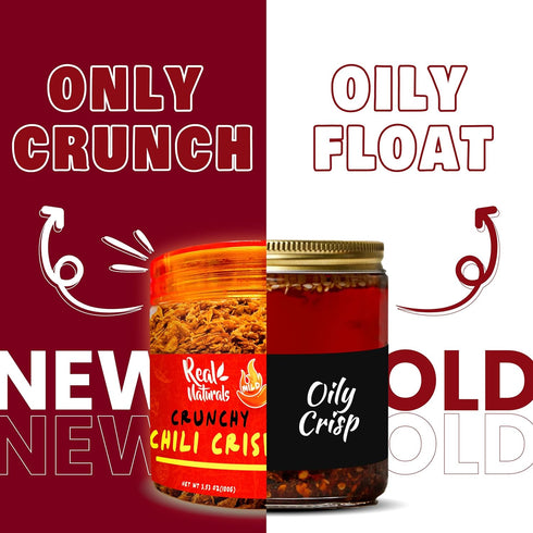 (3 Chili Crisp No-Floating Oil bottles medium hot) spicy chilli crisp crunch. Crispy garlic & onion "no-oil" chili oil