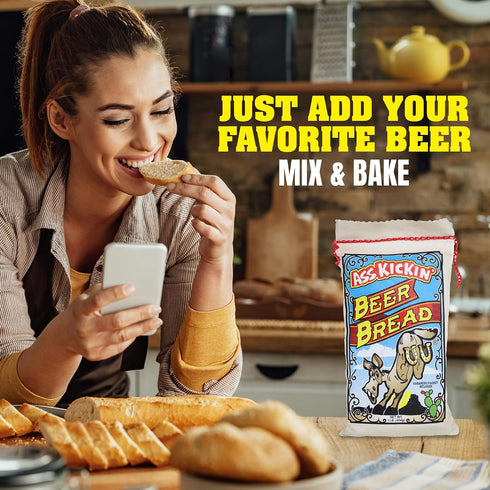 16oz. Pack ASS KICKIN Beer Bread Mix - Premium Gourmet Gift - each - with separate Habanero - Try if you dare!