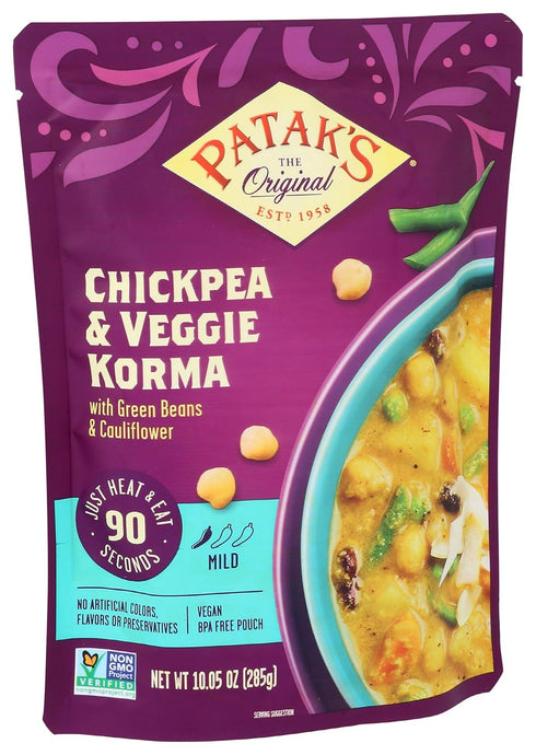 10.05 (Pack 1) Patak's Chickpea & Veggie Korma, Mild & Creamy Curry with Coconut, Chickpeas & Green Beans, Ready to Eat