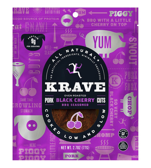 KRAVE All Natural Pork Jerky, Black Cherry BBQ - Protein Packed Snacks