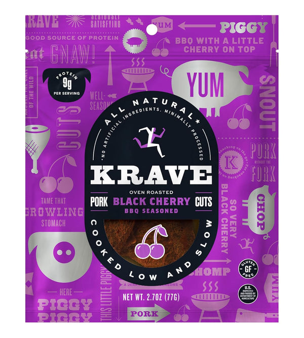 KRAVE All Natural Pork Jerky, Black Cherry BBQ - Protein Packed Snacks