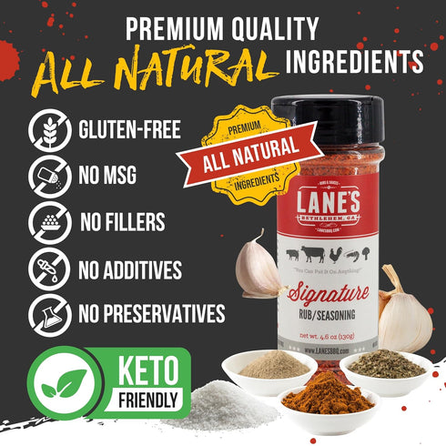 4.6 oz Lane's Signature BBQ Seasoning Rub, - All-Purpose BBQ Rub for Smoking, Grilling & Cooking - All Natural, Gluten