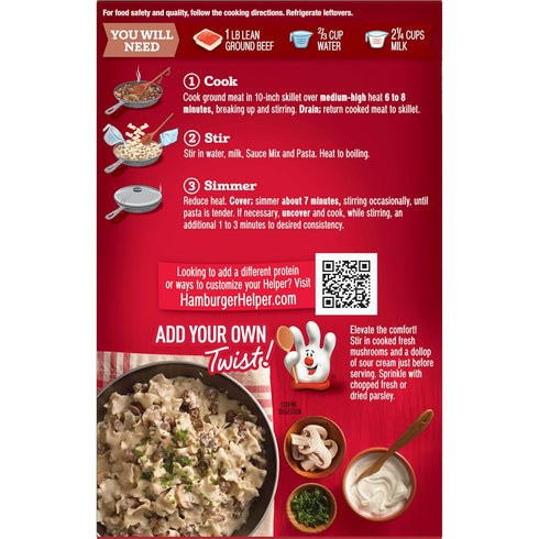 6.4 oz (Pack 12) Betty Crocker Hamburger Helper, Stroganoff Pasta and Creamy Sauce Mix