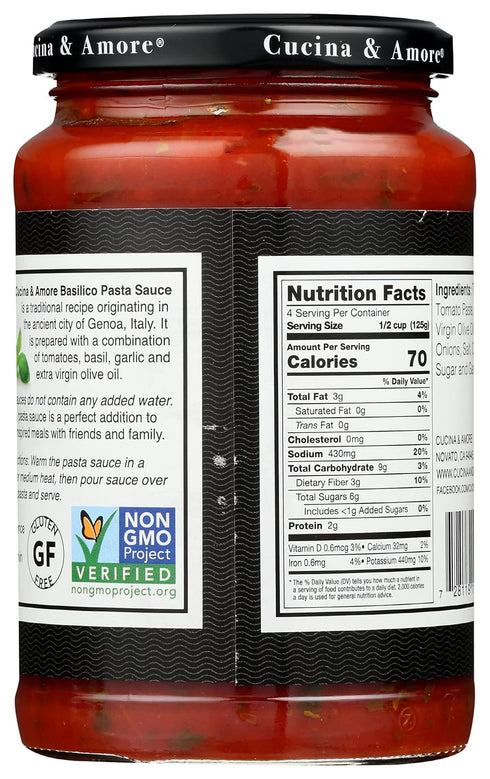 16.8 Cucina & Amore, Sauce Tomato Basil, Ounce