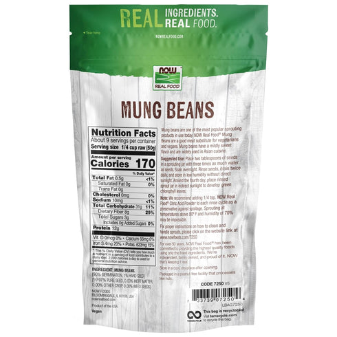 1-Pound (Packaging NOW Foods, Mung Beans, For Cooking and Sprouting, Excellent Source of Protein and Fiber, Grown