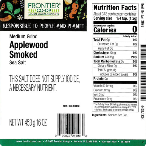 16 Frontier Applewood Smoked Sea Salt, Ounce