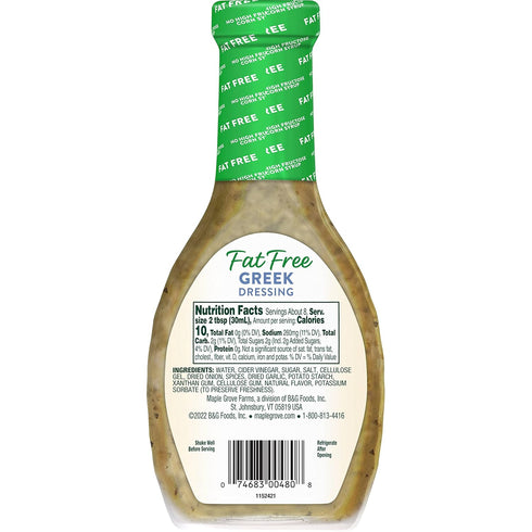 8 (Pack 12) Maple Grove Farms Fat Free Salad Dressing, Greek, Ounce