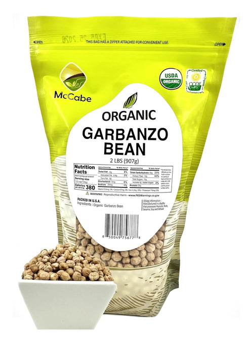 Packed 2Lbs McCabe Organic Garbanzo Bean -Chickpeas | Rich with Fiber & Minerals | USDA and CCOF Certified | in USA |