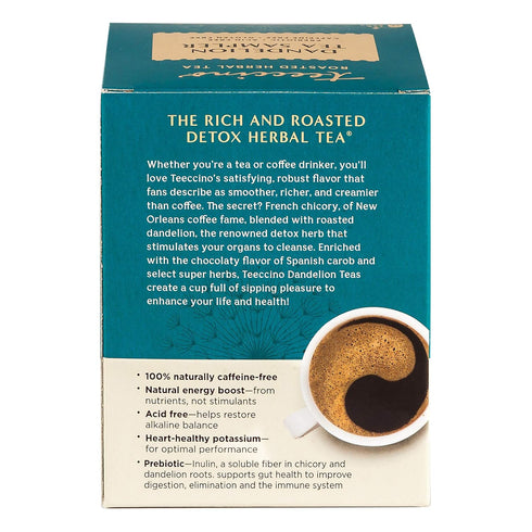 12 3x Teeccino Dandelion Tea Sampler - Tea Bags - Caramel Nut, Coconut, Dark Roast, Mocha Mint, Red Chai, Turmeric