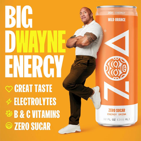 12 (Pack 12) ZOA Zero Sugar Energy Drinks - Wild Orange | Healthy Energy Formula with Natural Caffeine, Daily Vitamin