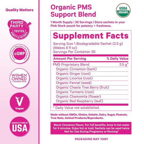 8 15 Pink Stork Organic PMS Tea for Hormone Balance, Mood Swings, Bloating, and Period Regularity - Herbs - Vitex, Red
