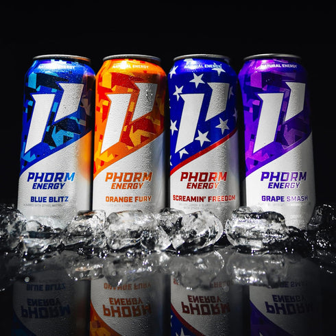 200 B12, 16 Oz 12 Pack Phorm Energy Drink, Grape Smash Flavor, MG Natural Caffeine From Green Tea, Sugar Free