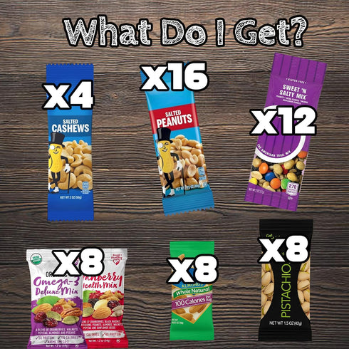 56 Count Pack Healthy Nuts & Trail Mix Snack Box of Salted Almonds, Cashews, Peanuts, and Trail Mix Protein Snacks