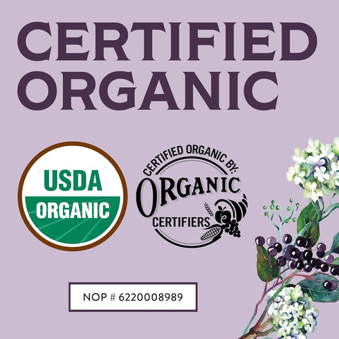 100% 1lb Immune 1 Certified USDA - Organic Dried Elderberries - Bulk - Non-Irradiated, Non-GMO, Wild Harvest, Whole