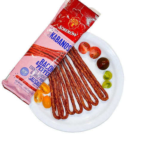 4.2 oz 120g (pack Dry Thin Kabanos, with Bacon and Pepper, Cooked, Smoked and Dried Pork Sausage, Polish Traditional