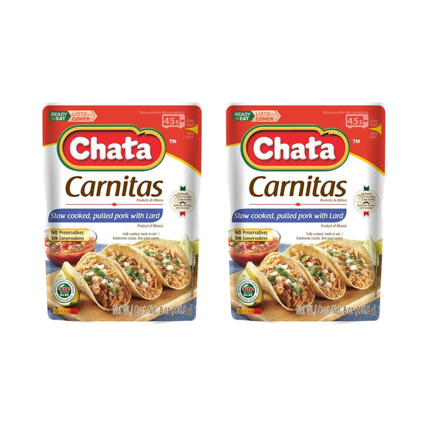 Chata Authentic Mexican Carnitas, Slow Cooked Pork, 8 oz, Pack of 2