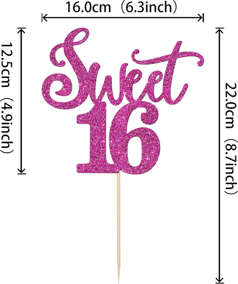Rsstarxi 1 Pack 16th 16 16 16th Glitter Sweet Cake Topper Glitter Sixteen Sweet Cake Pick Cheers to Years Old Birthday
