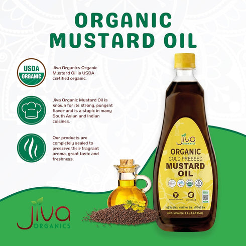 1 (33.8 Jiva Organics Organic Mustard Oil Liter Bottle Ounce) - Non-GMO, Premium, Cold Pressed