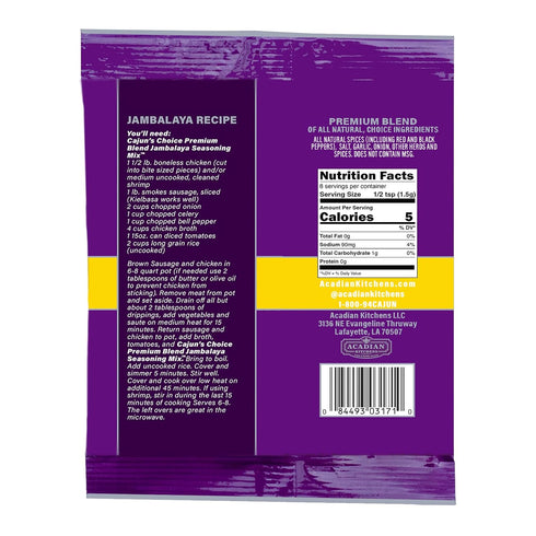 0.42 oz Packets, Pack 6, Cajun's Choice Jambalaya Seasoning Mix - of Gluten-Free, No MSG, Authentic Louisiana Creole