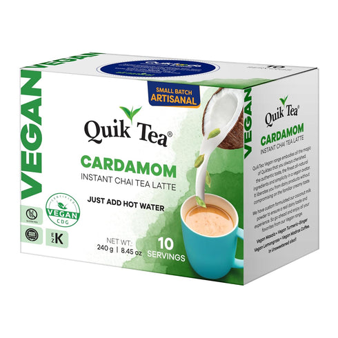 10 Count, QuikTea Instant Vegan Cardamom Chai Tea Latte Warm and soothing Cardamom Flavor, low Caffeine, no artificial