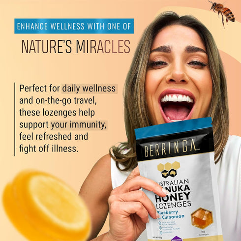 Berringa Lozenges, 900+, 5.3 oz, 30 count Australian Manuka Honey Blueberry Cinnamon, MGO