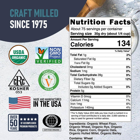 7 5 Lb Great River Milling Organic Grain Blend Bread Flour | Unbleached & Unbromated | Non-GMO, Kosher Certified |
