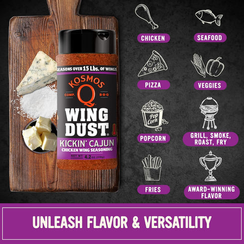 5 Oz Kosmos Q Kickin Cajun Wing Dust, Spicy Creole Chicken Wing Seasoning For Chicken, Fish, Popcorn & More, Sweet