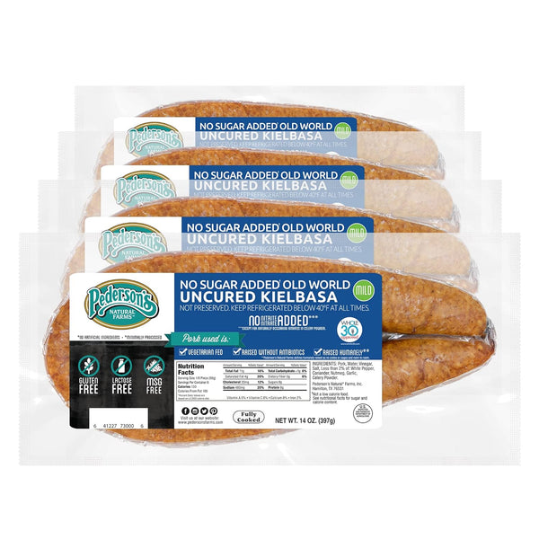 Pedersons Farms, Old World Kielbasa Rope Pork Sausage, Whole30 (4 Pack, Use/Freeze)