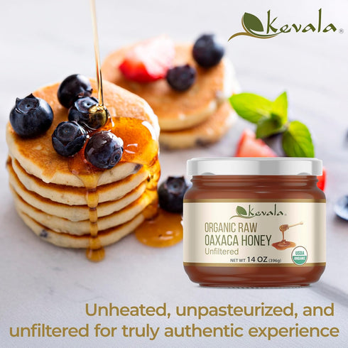 14 oz Kevala Organic Raw Oaxaca Honey - Gluten Free Honey with no Additives in a Glass Jar, Deliciously Sweet