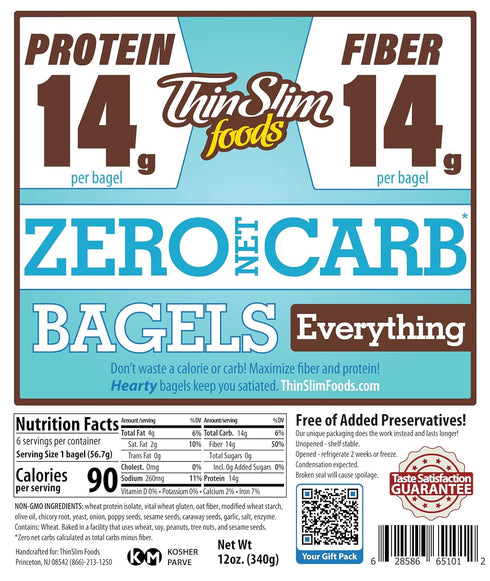 1 Pack (6 Pack) ThinSlim Foods Keto Bagels | Low Carb Everything, Zero Net Carb Bagels Per