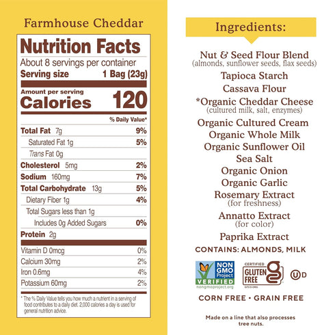 Packs, 6.5 oz, Pack 1 (8 Simple Mills Almond Flour Crackers Snack Farmhouse Cheddar, Gluten Free, Flax Seed, Sunflower