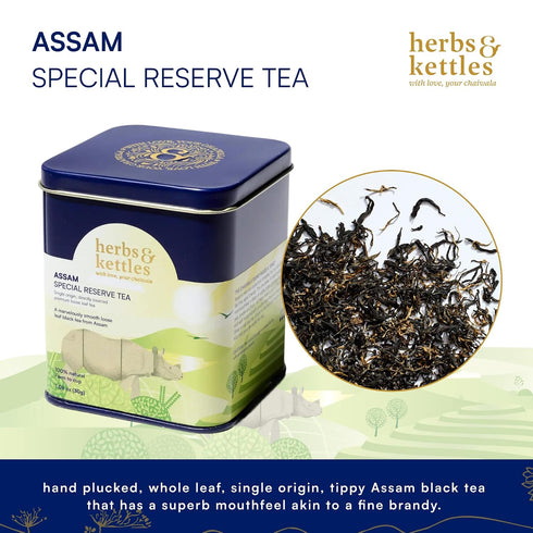 1.06 oz, 2030 Herbs & Kettles Assam Special Reserve Tea | Single-Origin Tippy Assam Black Tea | Premium Loose Leaf