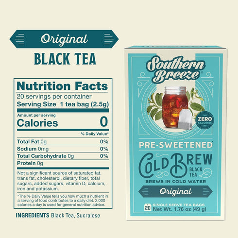 20 Pack 4 Southern Breeze Cold Brew Sweet Tea Original Iced Tea with Black Tea and Zero Carbs Zero Sugar, Individually
