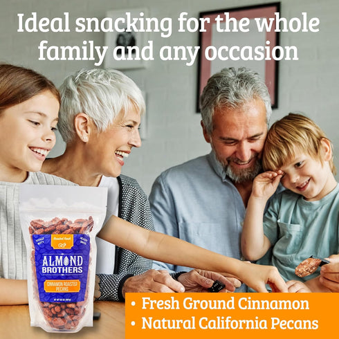 2 lb Almond Brothers Cinnamon Roasted Pecans - Bag - Hand Crafted Cinnamon Candied Pecans - Gluten-Free, Non-GMO