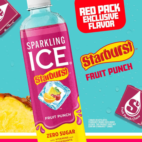 Pack, 17 oz, 12 count Sparkling Ice STARBURST Red Variety Zero Sugar Flavored Sparkling Water, Vitamins & Antioxidants
