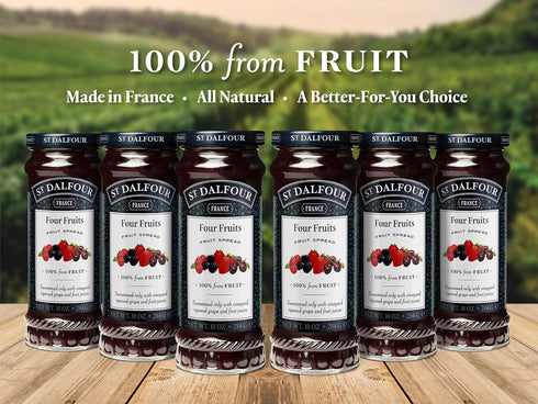 6 Pack, 100% 10 oz St. Dalfour Four Fruits Spread from Fruit, No Cane Sugars, No Corn Syrups, Jars