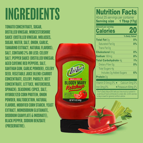 15 Oz (Pack 1) Zing Zang Bloody Mary Ketchup, Tomato Ketchup with Bold & Spicy Seasonings, Bottle