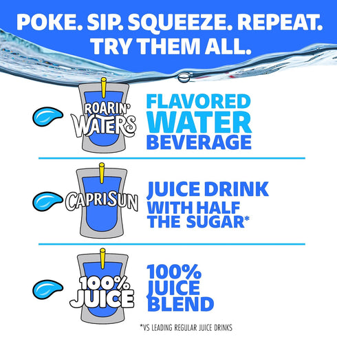 40 6 oz Capri Sun Roarin' Waters Flavored Water Beverage, Pouches, for School Lunches and On-the-Go Hydration, Wild