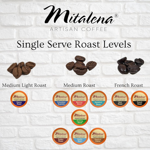 Pack 72 6 Mitalena Artisan Coffee Variety - Low Acid Organic Coffee Pods, Compatible with Keurig K Cup Coffee Maker