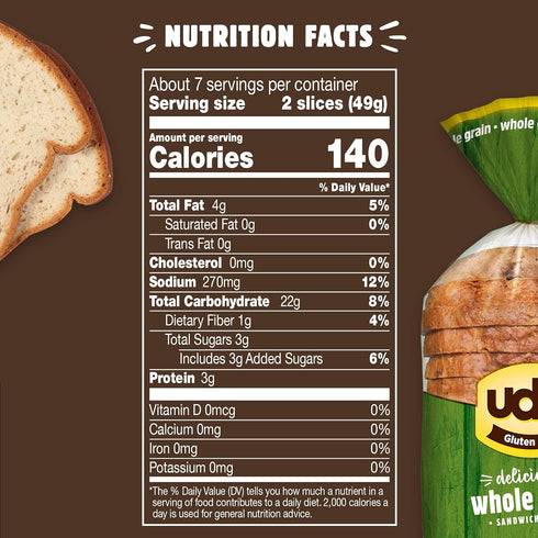 12 Udis Gluten Free Foods Whole Grain Bread, Ounce