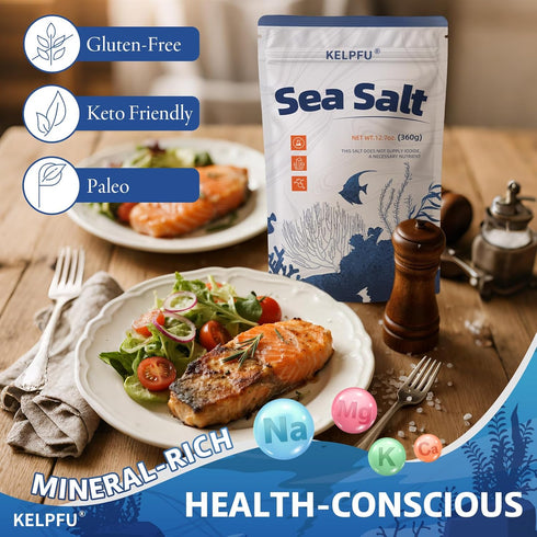 KELPFU 12oz Australian Coarse Sea Salt for Grinder Refill - Premium Non-Iodized & Unrefined - Pure Crunchy Grains