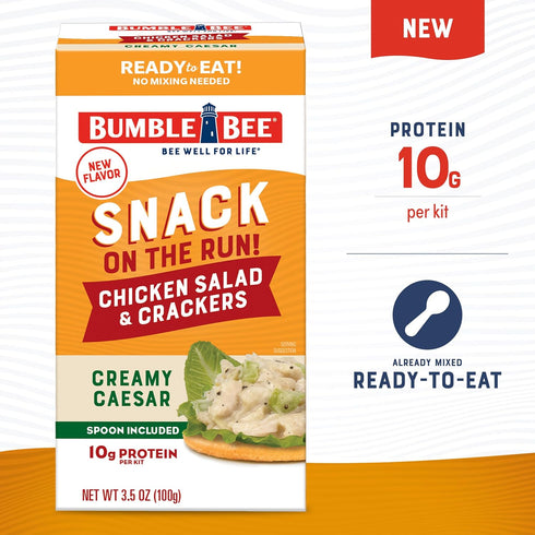 Pack 10g (Pack 12) Bumble Bee Snack On The Run! Protein Snack - Creamy Caesar Chicken Salad with Crackers - Protein per
