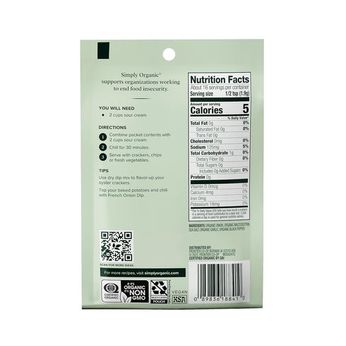 Simply Organic French Onion Dip, Certified Organic, Gluten-Free, 1.1 oz, Pack of 4