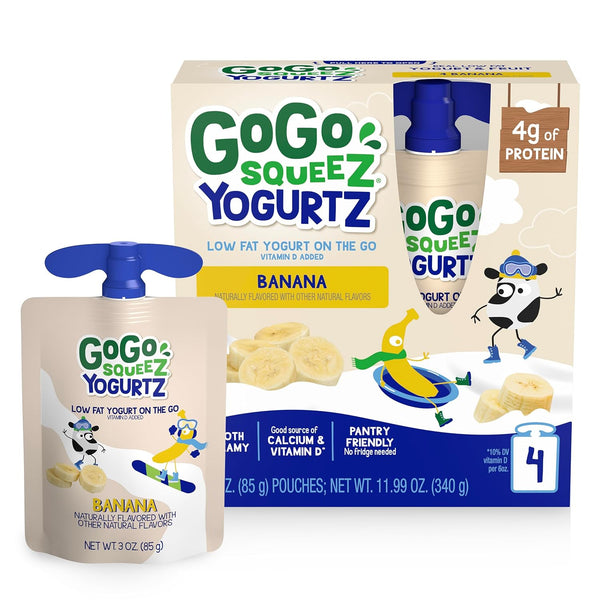 GoGo squeeZ yogurtZ Banana, 3 oz (Pack of 4), Kids Snacks Made